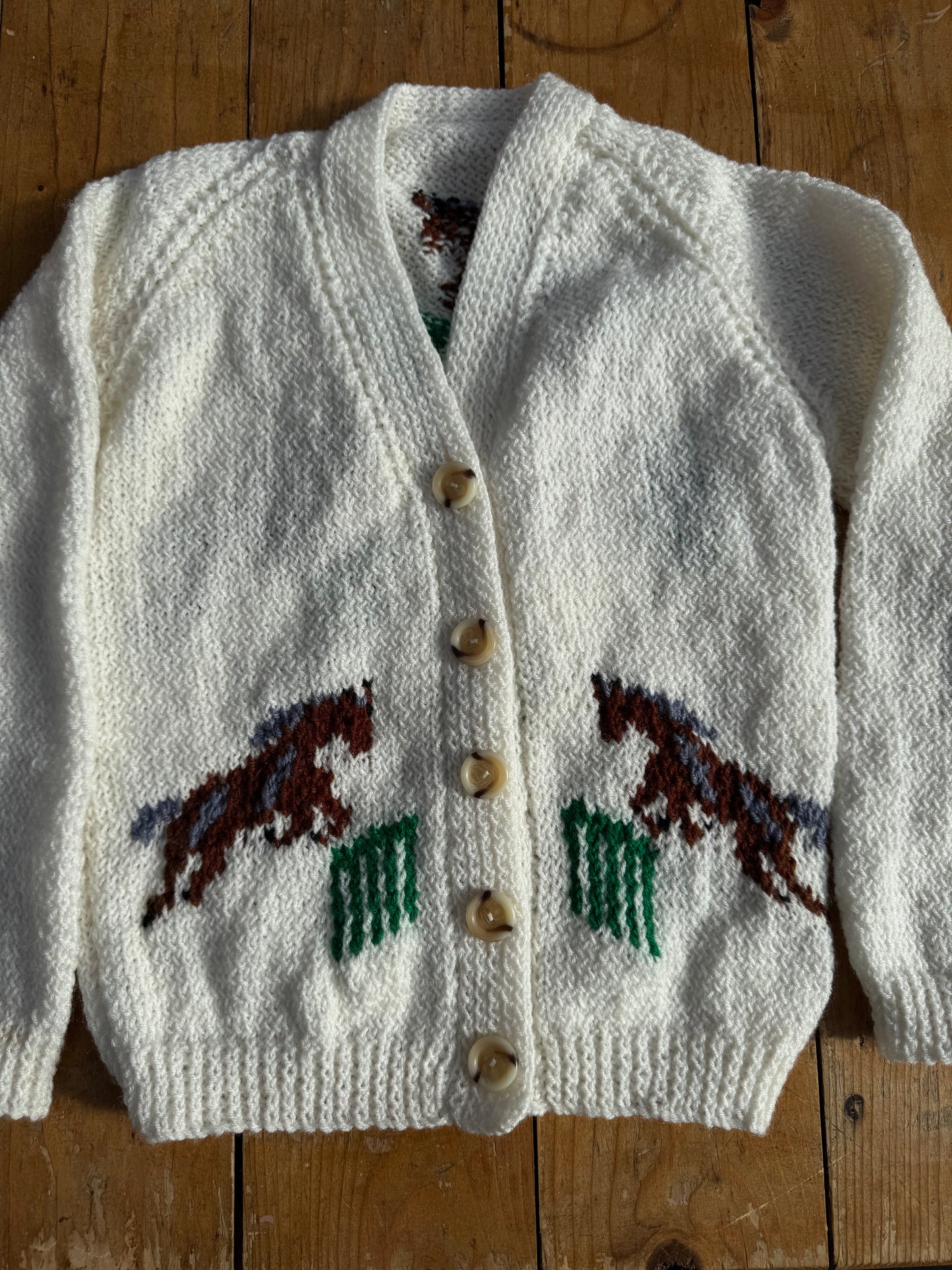 Cream Horse intarsia logo cardigan (4-5 years)