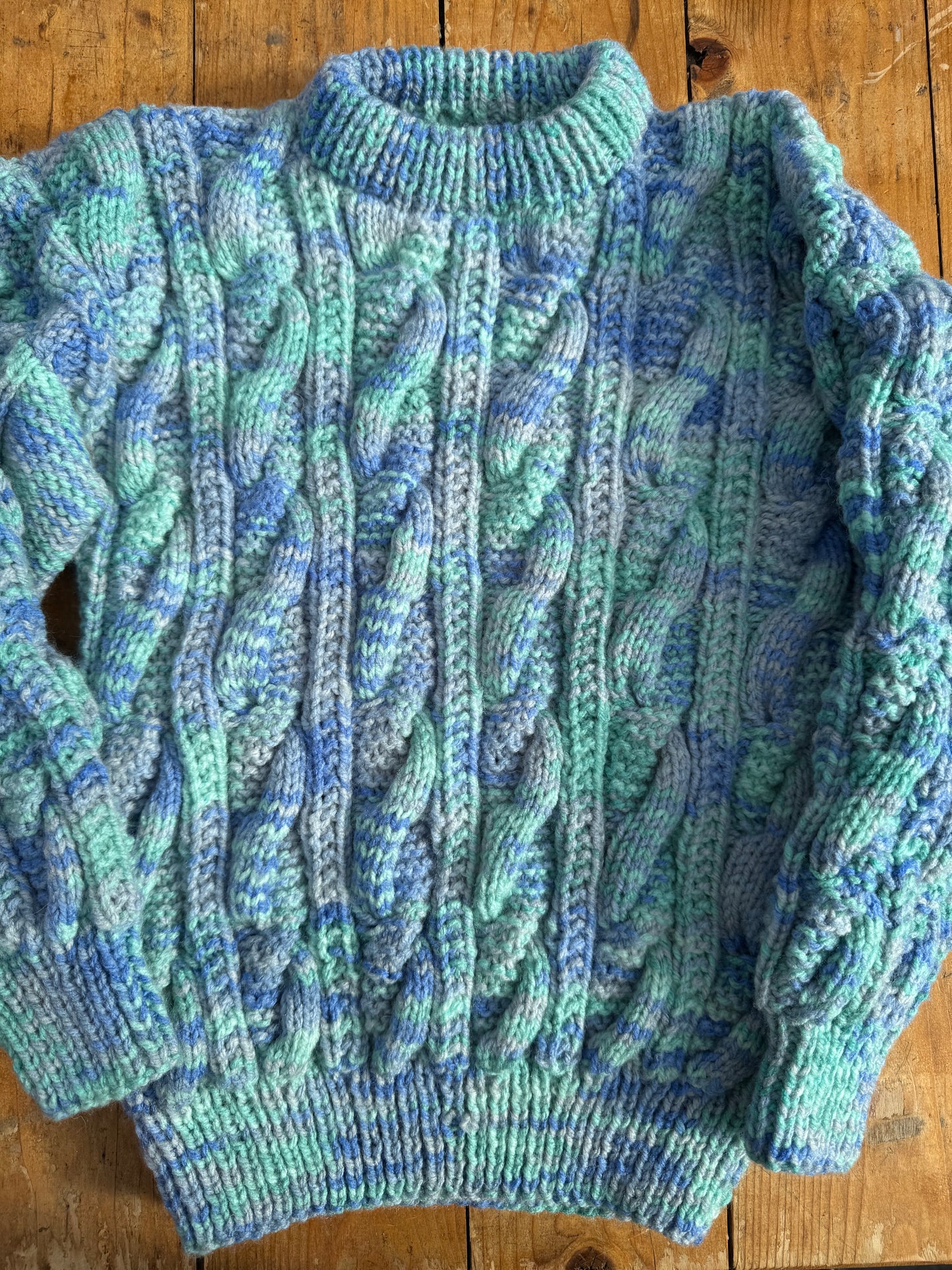 Blue/Green twisted yarn aran cable knit Jumper (6-7 years)