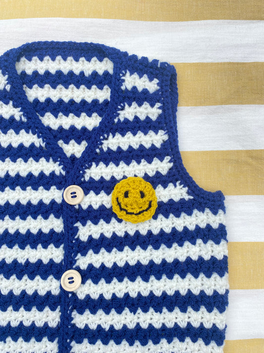 Navy & ecru stripe crochet waistcoat (2-3 years)