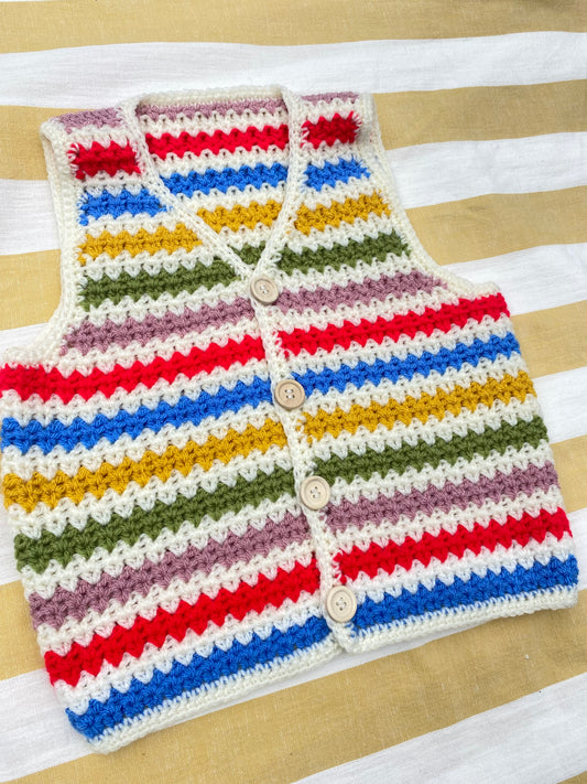 Rainbow stripe crochet waistcoat (3-4 years)