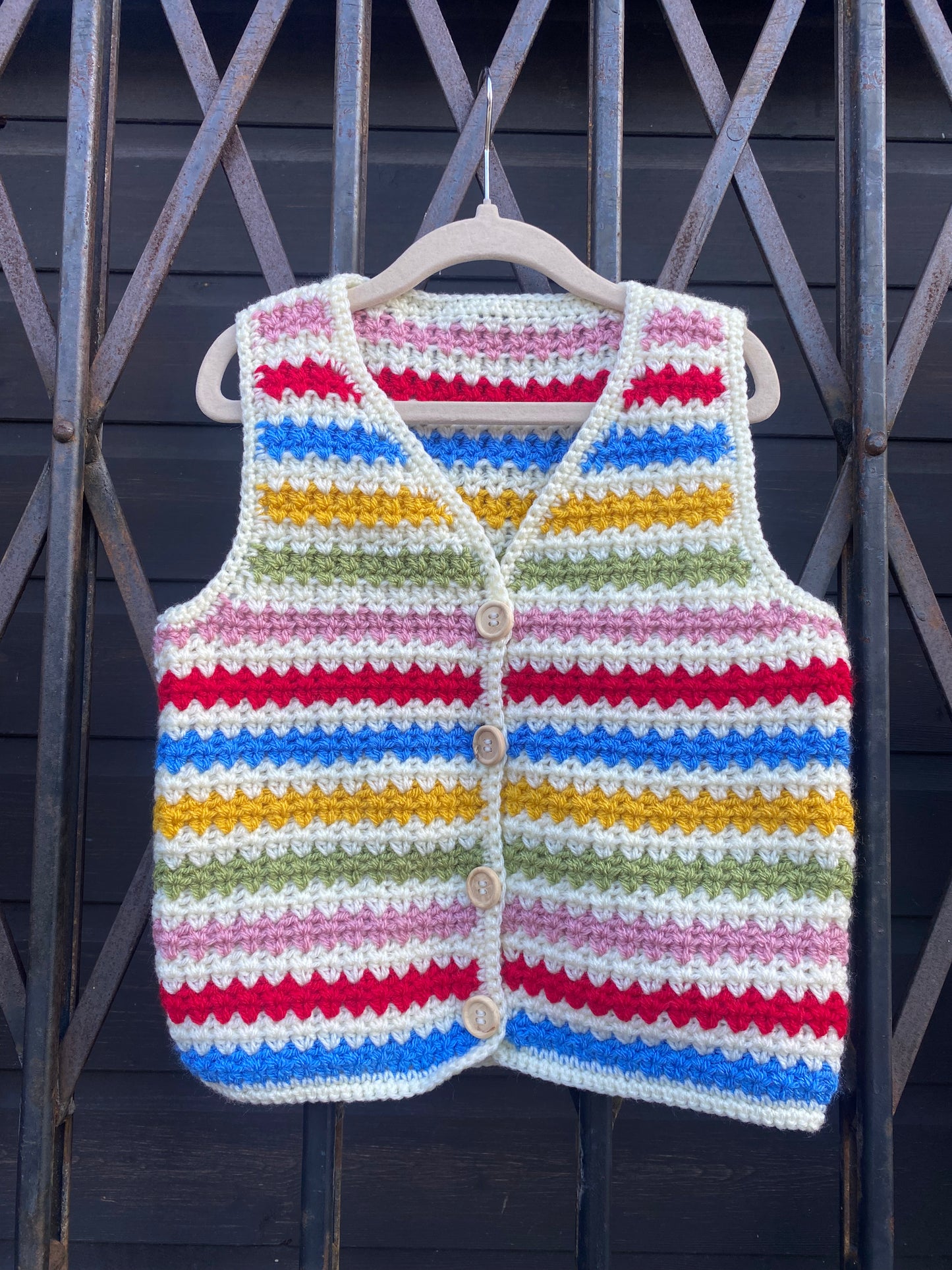 Rainbow stripe crochet waistcoat (3-4 years)