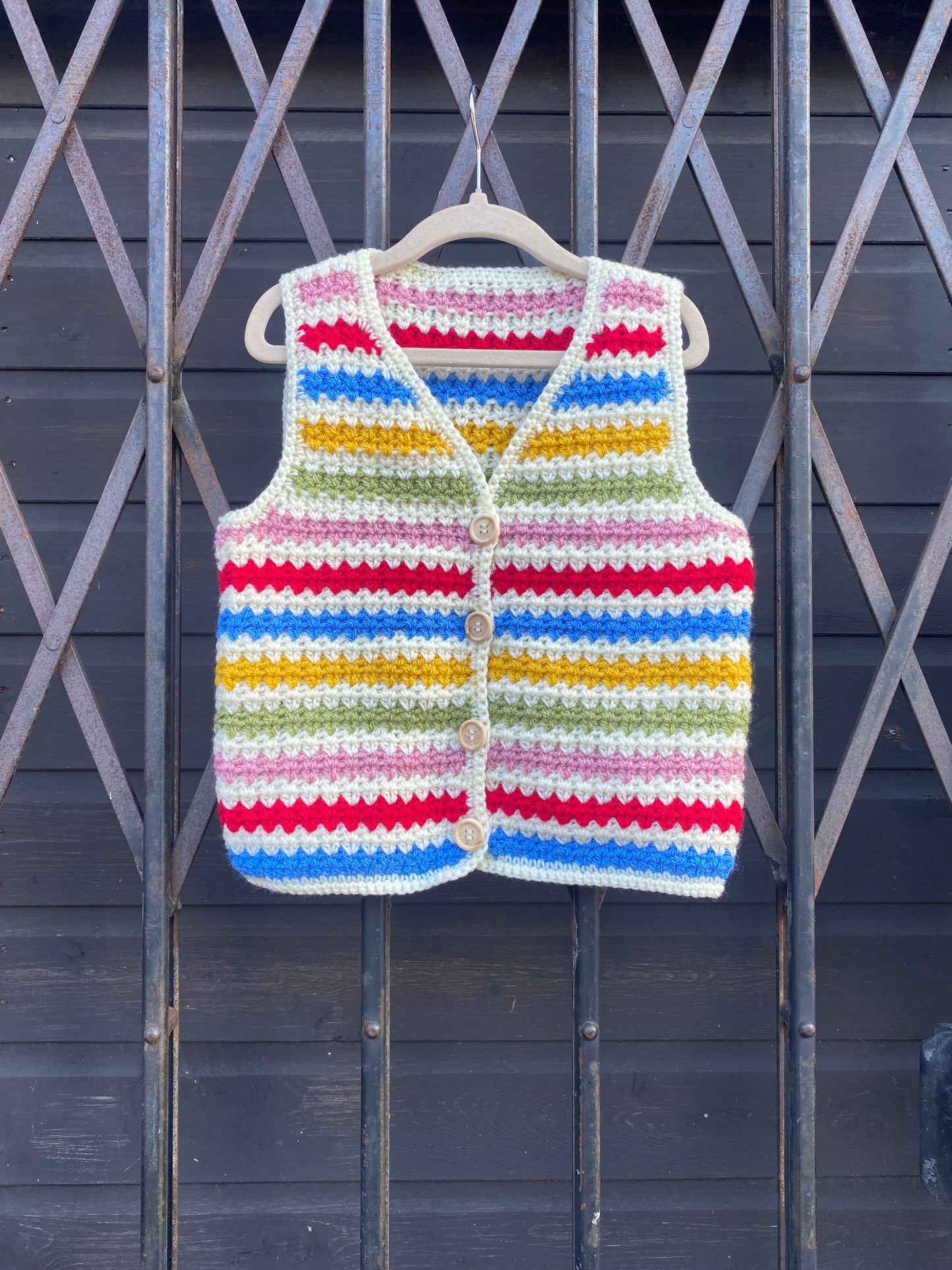 Rainbow stripe crochet waistcoat (3-4 years)