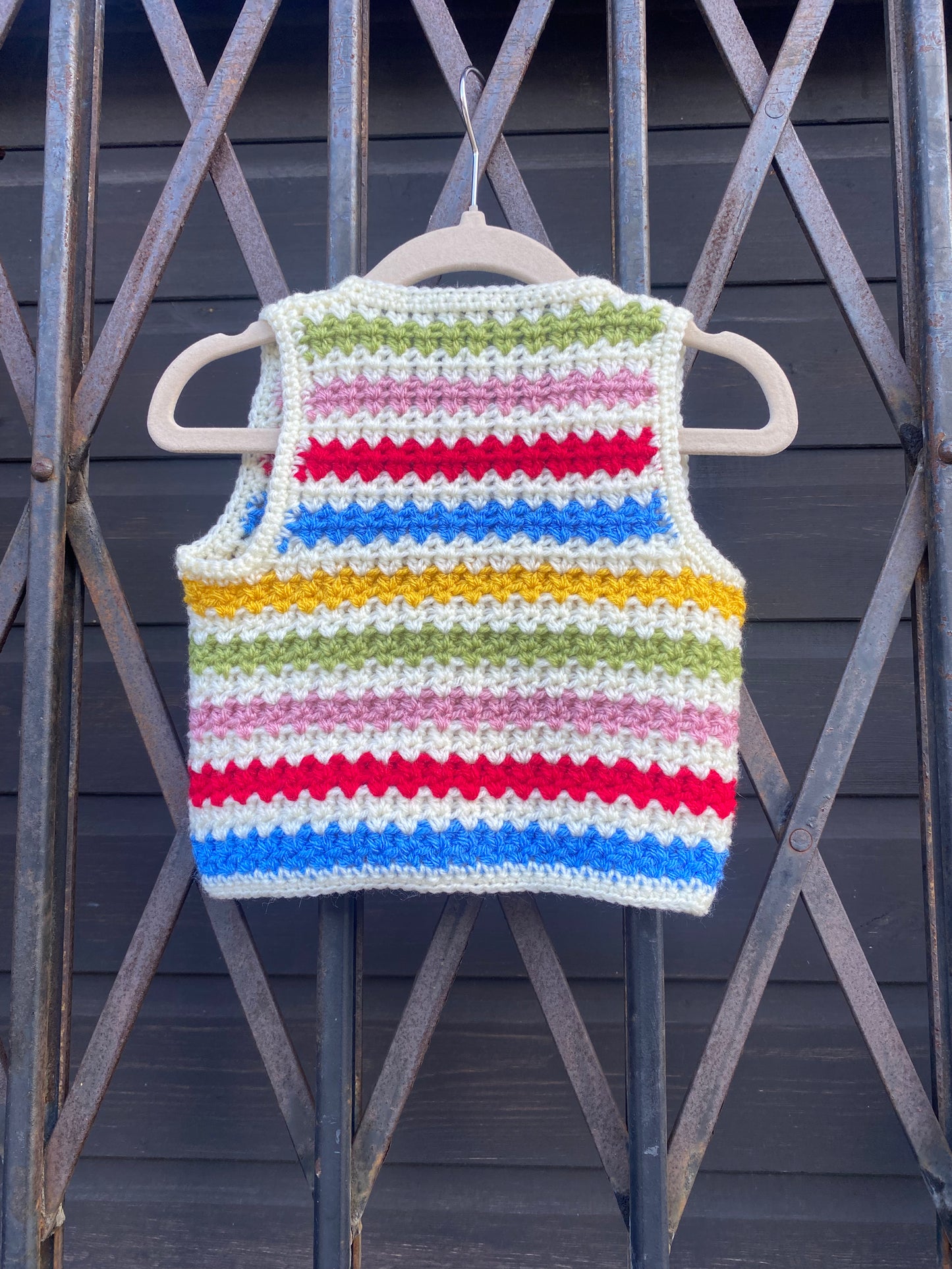 Rainbow stripe crochet waistcoat (0-6 months)