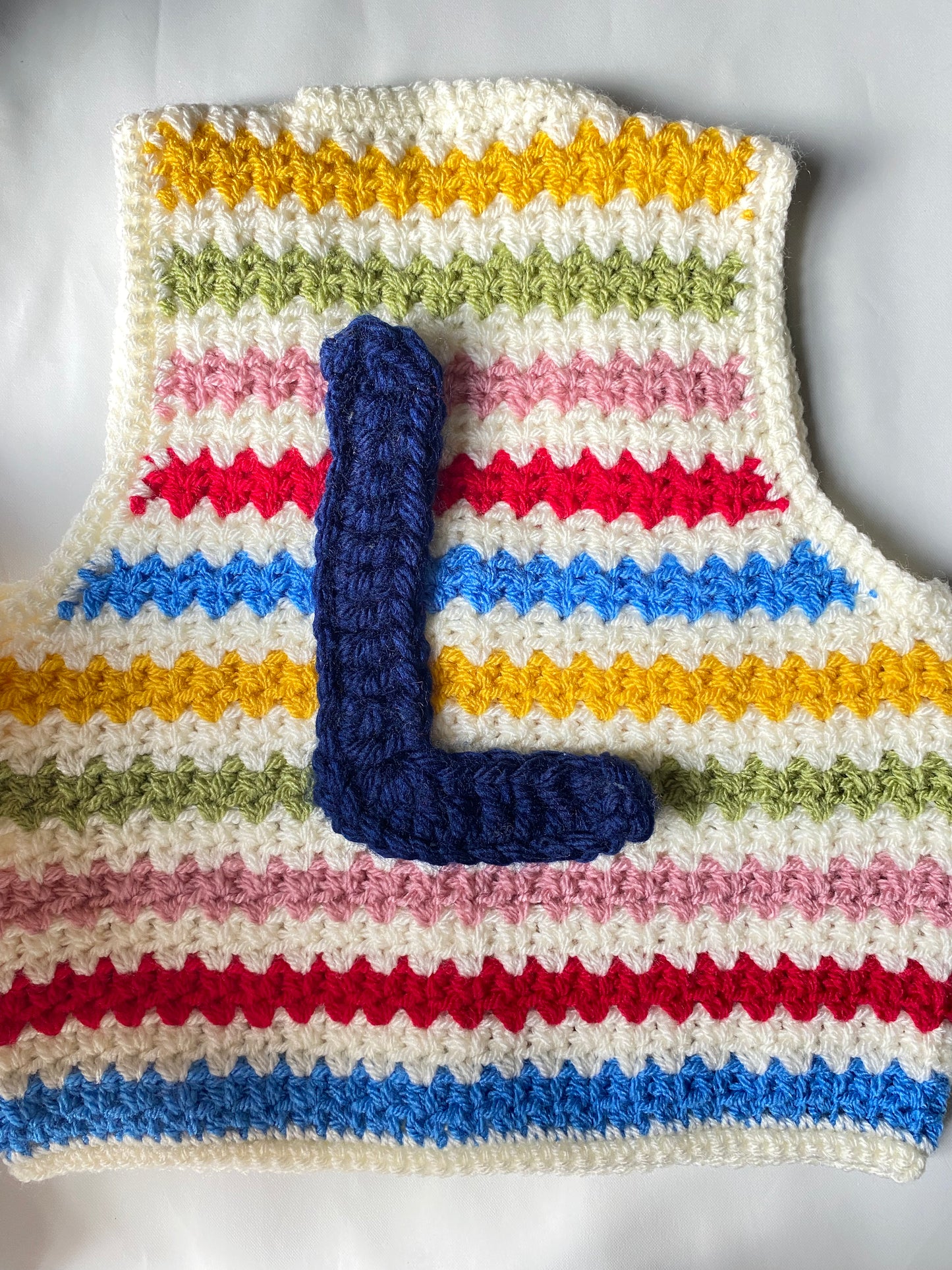 Rainbow stripe crochet waistcoat (1-2 years)