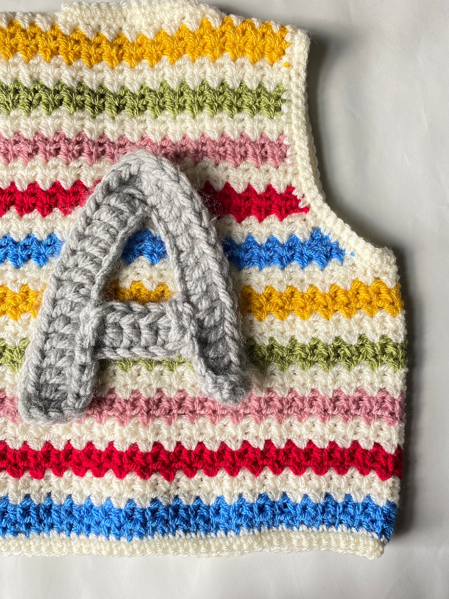 Rainbow stripe crochet waistcoat (1-2 years)