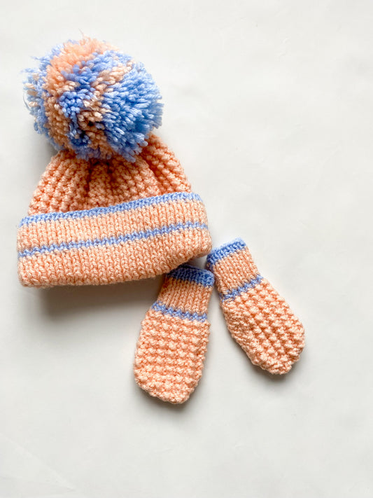 Soft pink bobble Hat and mittens set (6-12 months)